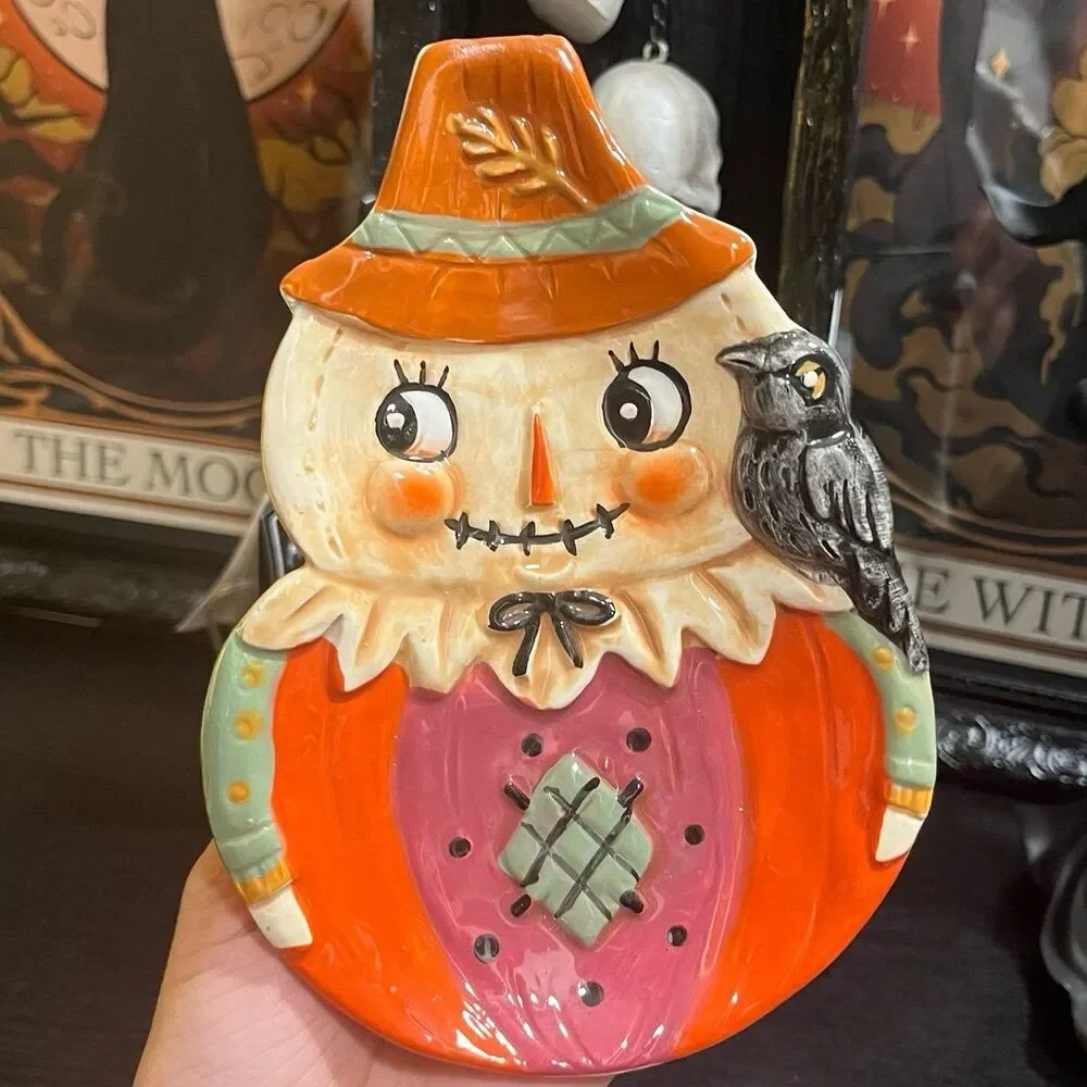 Johanna Parker Fall Thanksgiving Scarecrow Man with Crow Bird Mini Plate